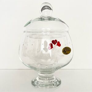 Vintage Hearts Glass Candy Jar Bowl Lidded Valentine's Action Industries Turkey